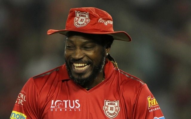 Mohali: Kings XI Punjab Co-owner Preity Zinta and player Chris Gayle celebrate after winning an IPL 2018 match against Delhi Daredevils at Punjab Cricket Association IS Bindra Stadium in Mohali on April 8, 2018. (Photo: Surjeet Yadav/IANS)